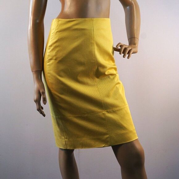 Classiques Entier Yellow Skirt Women Sz 2 Cotton Linen Blend Lined Back Slit - Picture 7 of 9